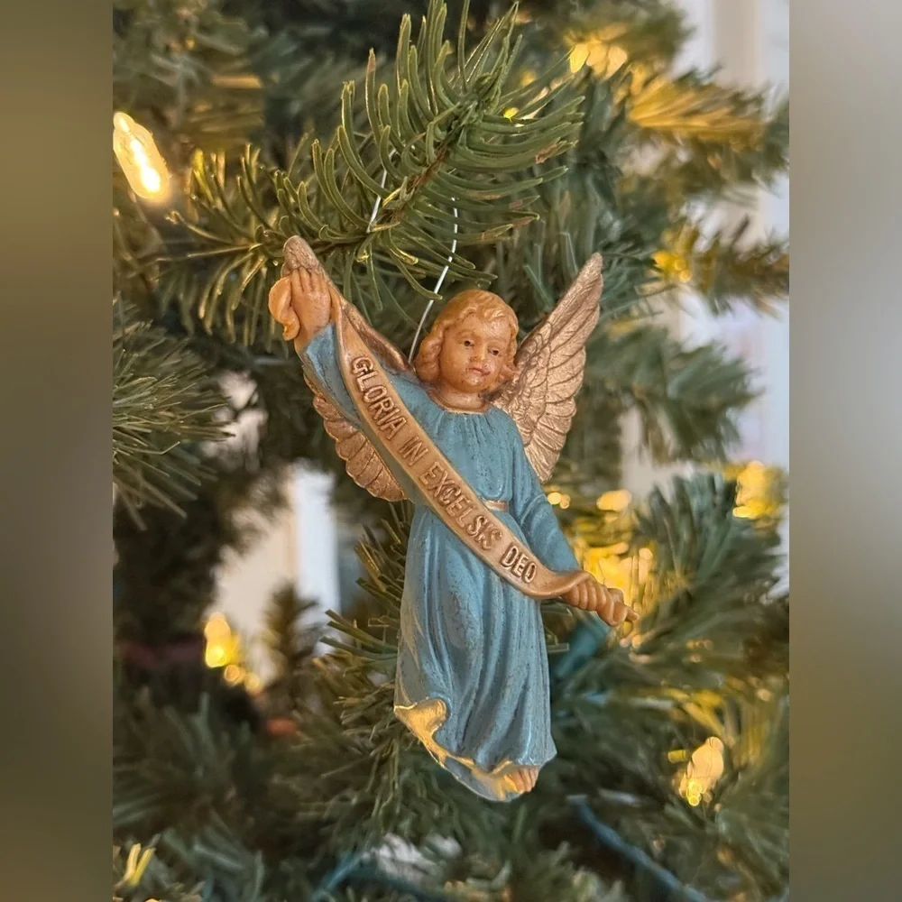 Vintage 1973 Gloria In Excelsis Deo Blue and Gold Angel Christmas Ornament